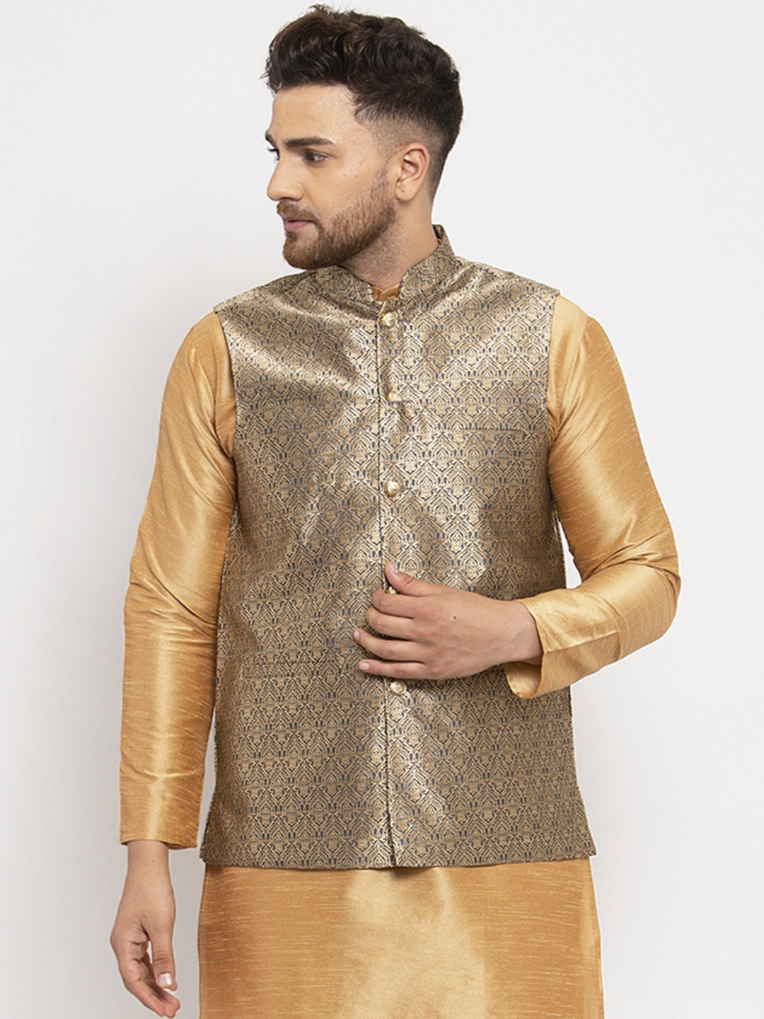 Men's Grey Woven Nehru Jacket