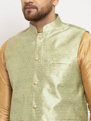 Men's Green Woven Nehru Jacket