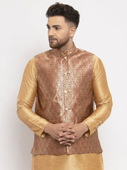 Men's Maroon Woven Nehru Jacket