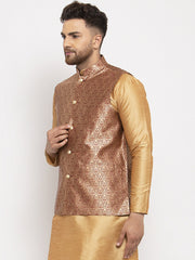 Men's Maroon Woven Nehru Jacket