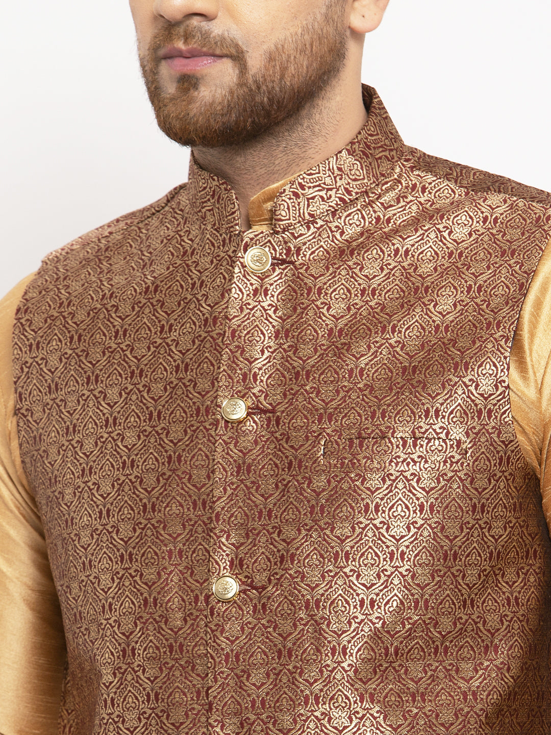 Maroon Nehru Jacket - Silk Modi Jacket for Men's Ethnic Wear