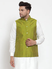 Men's Green Woven Design Nehru Jacket