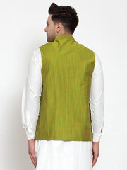 Men's Green Woven Design Nehru Jacket
