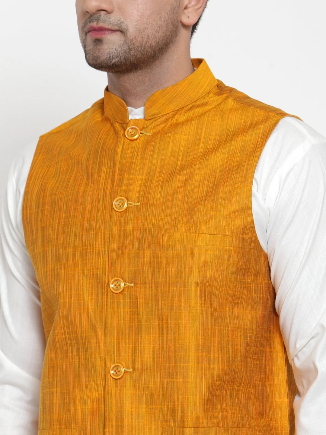 Yellow Woven Nehru Jacket - Cotton Modi Jacket for Men
