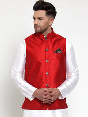 Men's Maroon Woven Jacquard Nehru Jacket