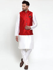 Men's Maroon Woven Jacquard Nehru Jacket