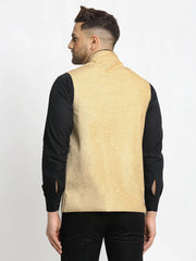 Men's Beige Solid Nehru Jacket with Square Pocket