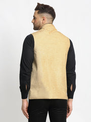 Men's Beige Solid Nehru Jacket with Square Pocket