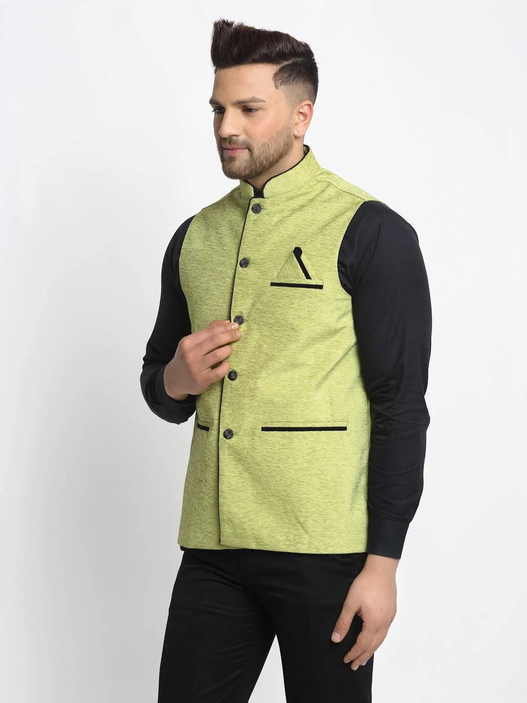 Green Nehru Jacket for Men - Ethnic Nehru Jackets, Cotton Blend