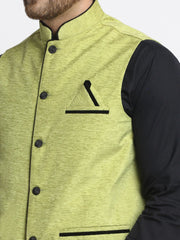 Men's Green Solid Nehru Jacket with Square Pocket