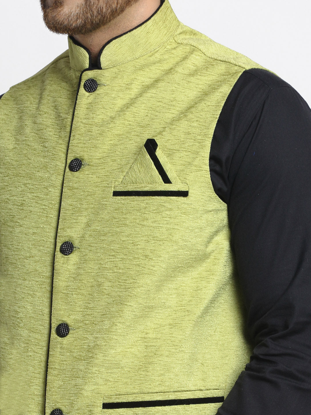 Green Nehru Jacket for Men - Ethnic Nehru Jackets, Cotton Blend
