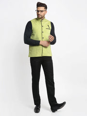 Men's Green Solid Nehru Jacket with Square Pocket