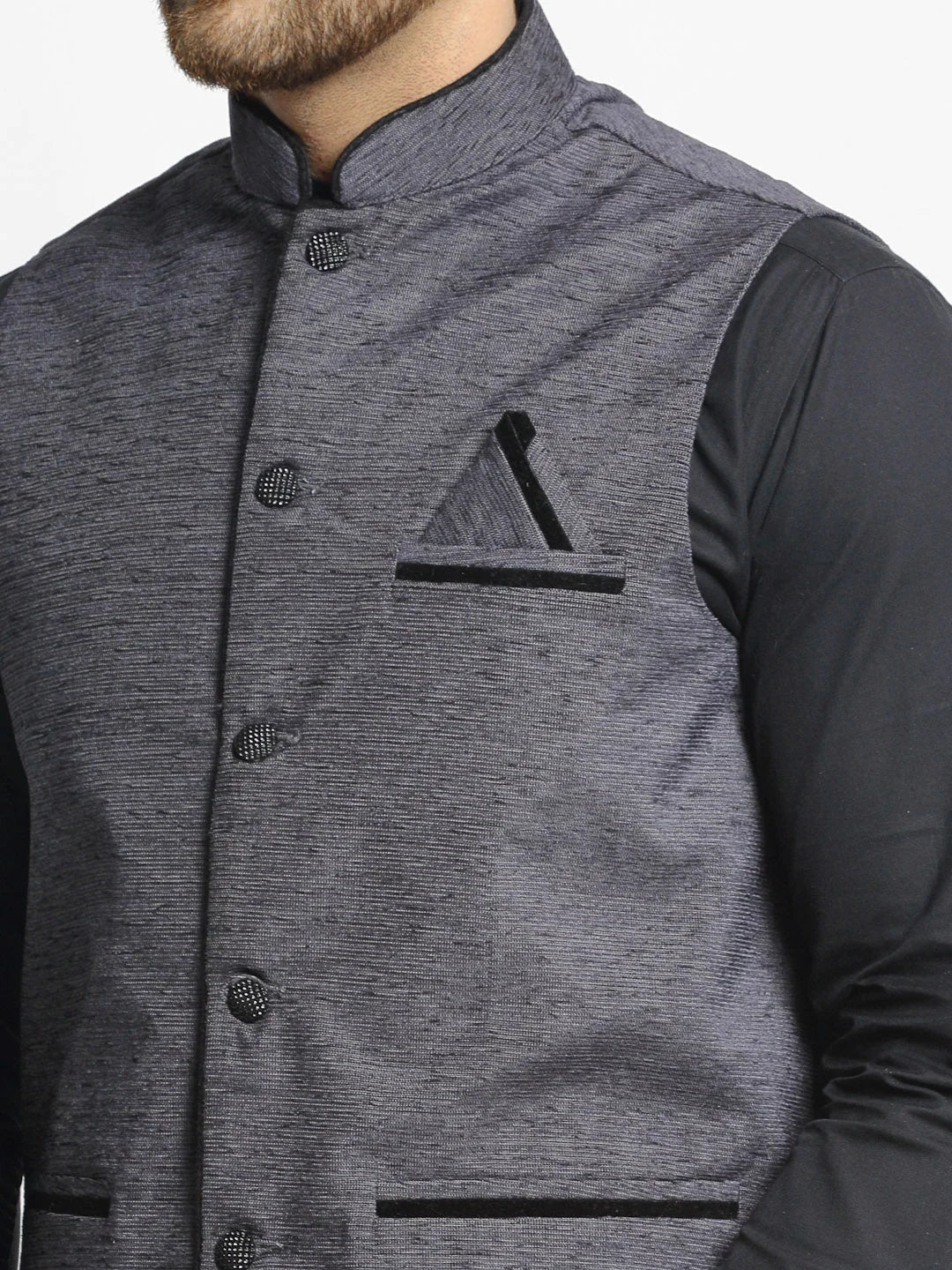 Grey Cotton Nehru Jacket for Men - Modi Jacket, Nehru Collar