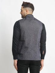 Men's Grey Solid Nehru Jacket with Square Pocket