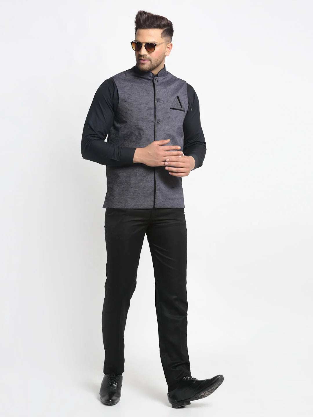 Grey Cotton Nehru Jacket for Men - Modi Jacket, Nehru Collar