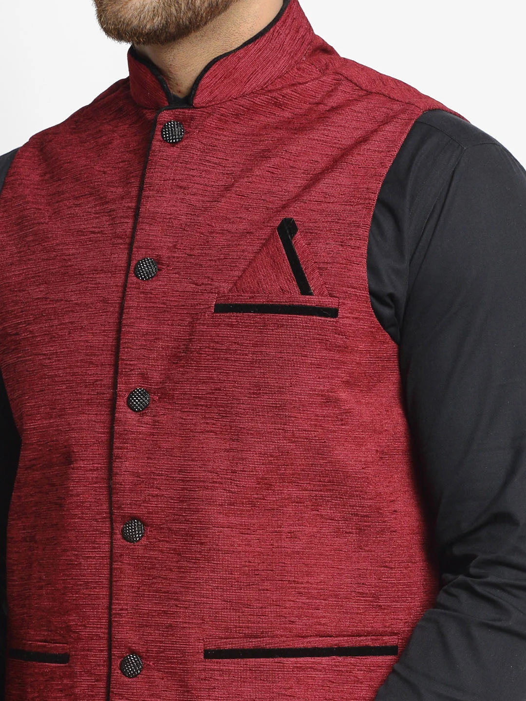Maroon Nehru Jacket for Men - Indian Ethnic Wear, Cotton Blend