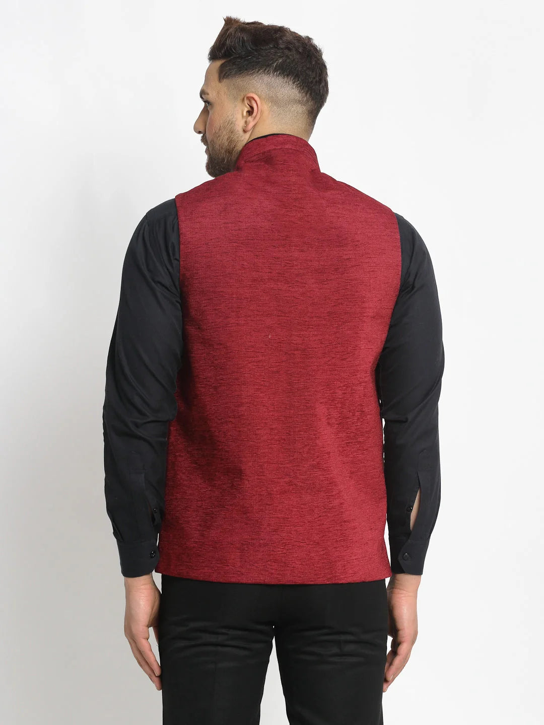 Maroon Nehru Jacket for Men - Indian Ethnic Wear, Cotton Blend