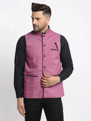 Men's Purple Solid Nehru Jacket with Square Pocket