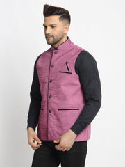 Men's Purple Solid Nehru Jacket with Square Pocket