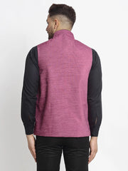 Men's Purple Solid Nehru Jacket with Square Pocket
