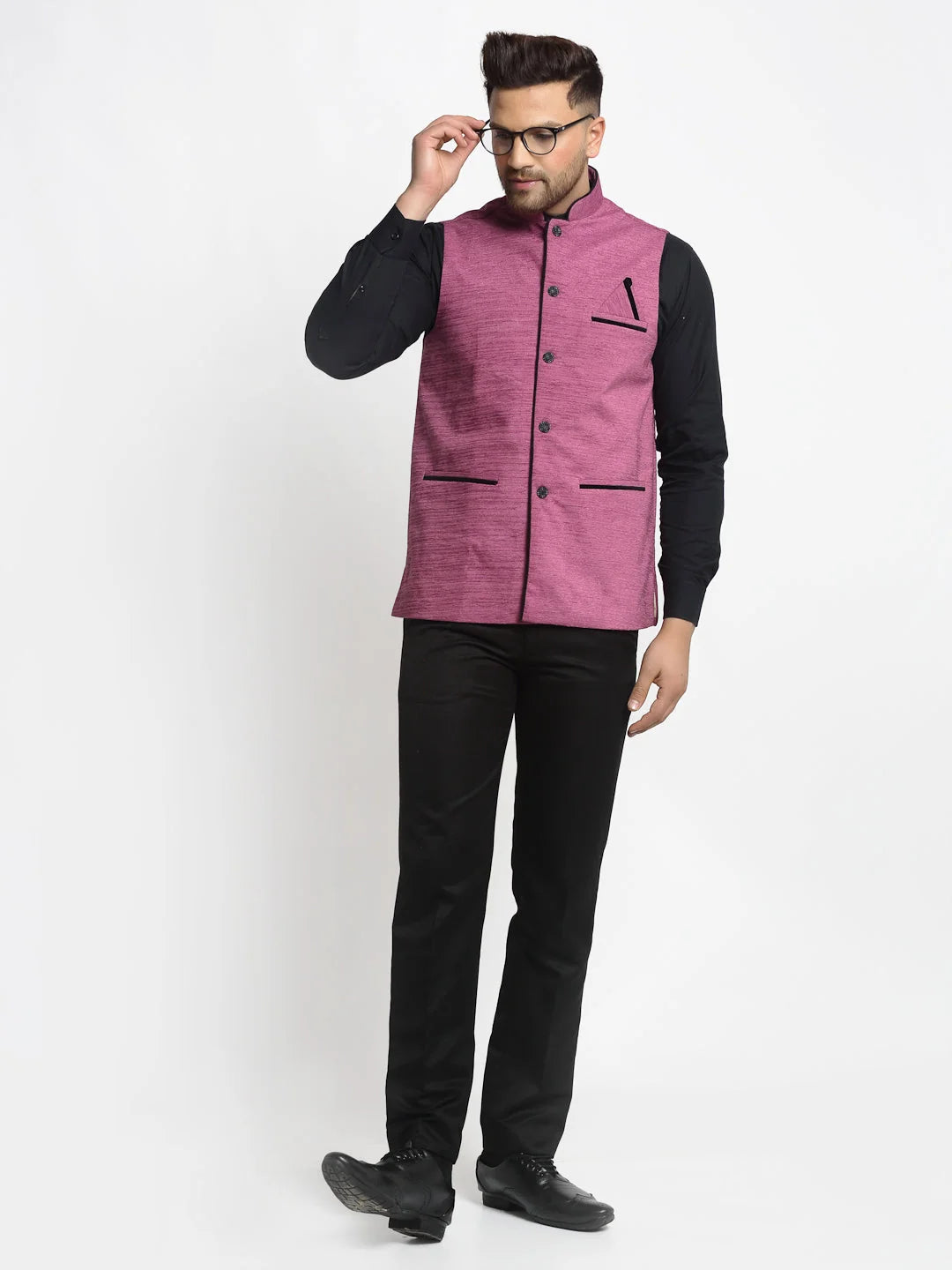 Men's Purple Nehru Jacket - Cotton Blend, Ethnic Wear