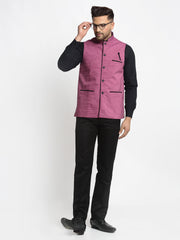 Men's Purple Solid Nehru Jacket with Square Pocket