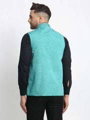 Men's Blue Solid Nehru Jacket with Square Pocket