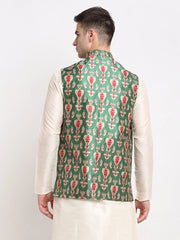Men's Green Digital Printed Green Waistcoat