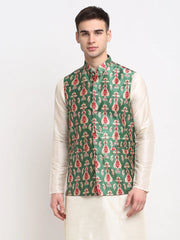 Men's Green Digital Printed Green Waistcoat