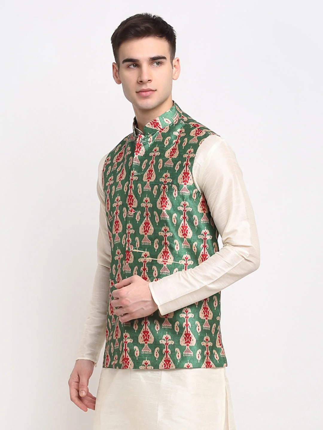 Green Nehru Jacket - Men's Ethnic Nehru Collar Modi Jacket
