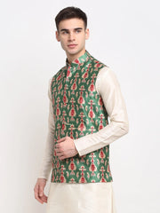 Men's Green Digital Printed Green Waistcoat