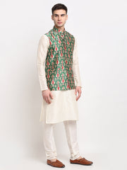 Men's Green Digital Printed Green Waistcoat