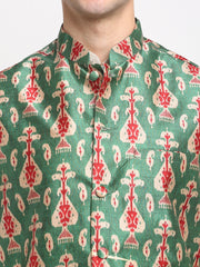 Men's Green Digital Printed Green Waistcoat