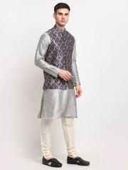 Men's Grey Digital Printed Grey Waistcoat