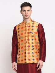 Men's Orange Digital Printed Orange Waistcoat