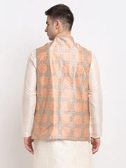 Men's Peach Digital Printed Peach-Purple Waistcoat
