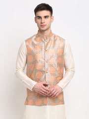 Men's Peach Digital Printed Peach-Purple Waistcoat