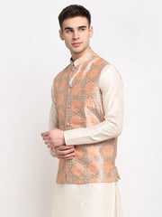 Men's Peach Digital Printed Peach-Purple Waistcoat