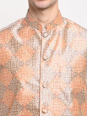 Men's Peach Digital Printed Peach-Purple Waistcoat
