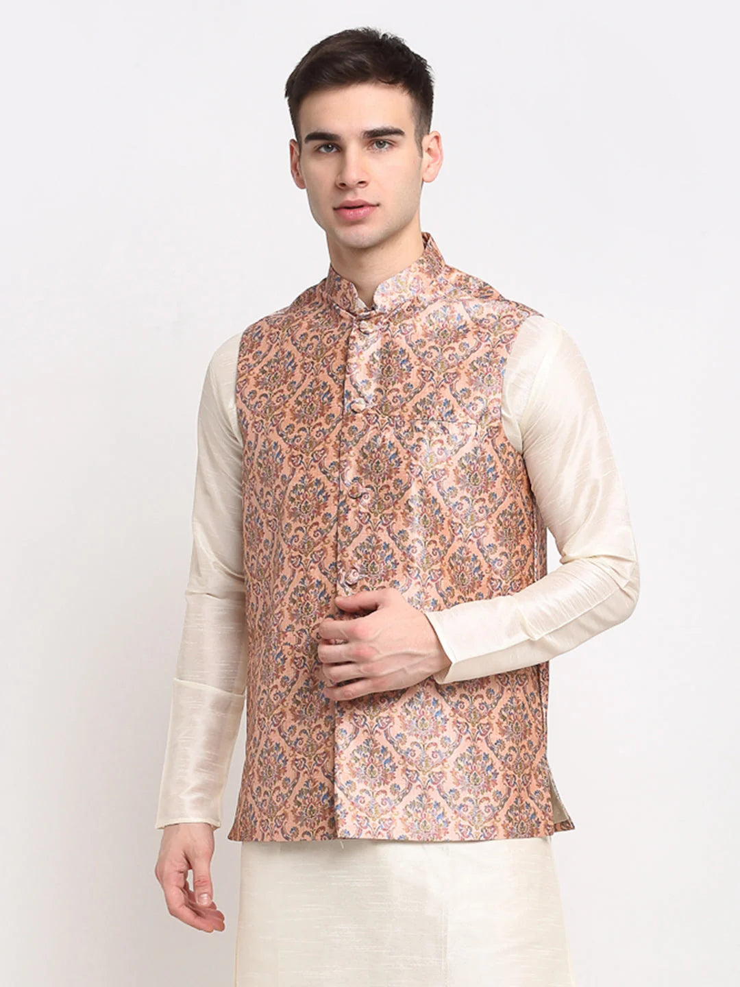 Men's Peach Digital Printed Peach Waistcoat
