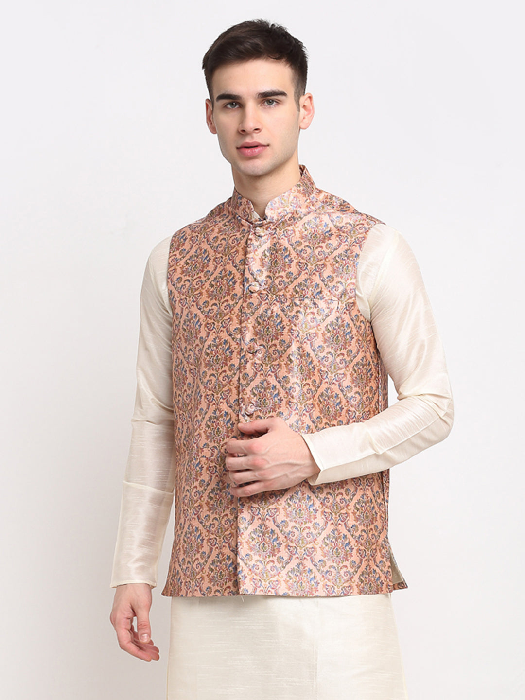 Men's Peach Digital Printed Peach Waistcoat