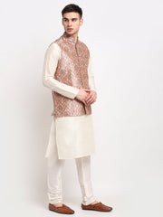 Men's Peach Digital Printed Peach Waistcoat