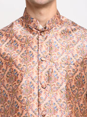 Men's Peach Digital Printed Peach Waistcoat