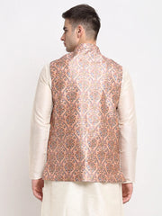 Men's Peach Digital Printed Peach Waistcoat