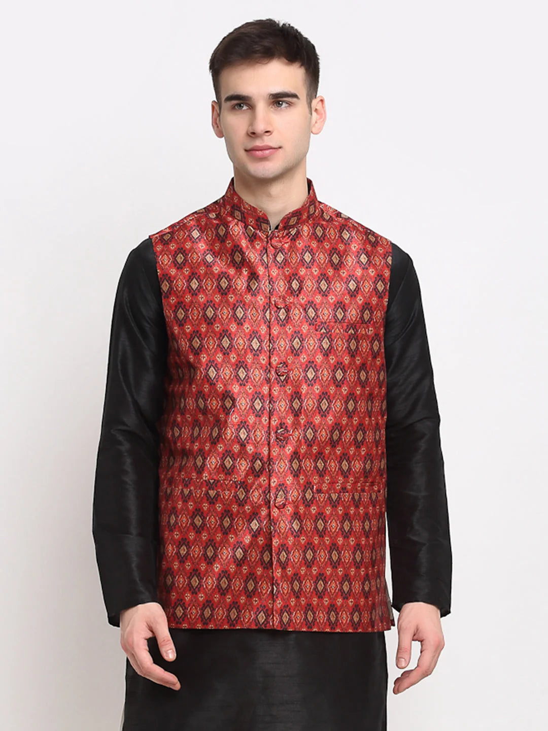 Men's Red Digital Printed Red Waistcoat