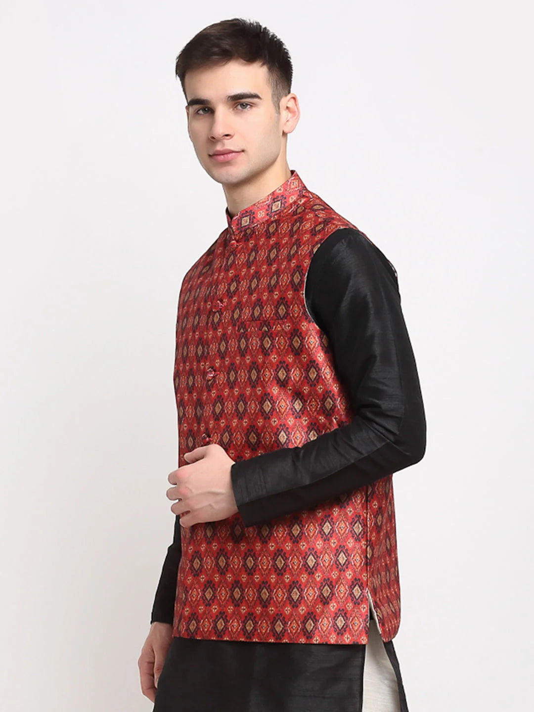 Red Digital Print Nehru Jacket - Nehru Jackets for Weddings