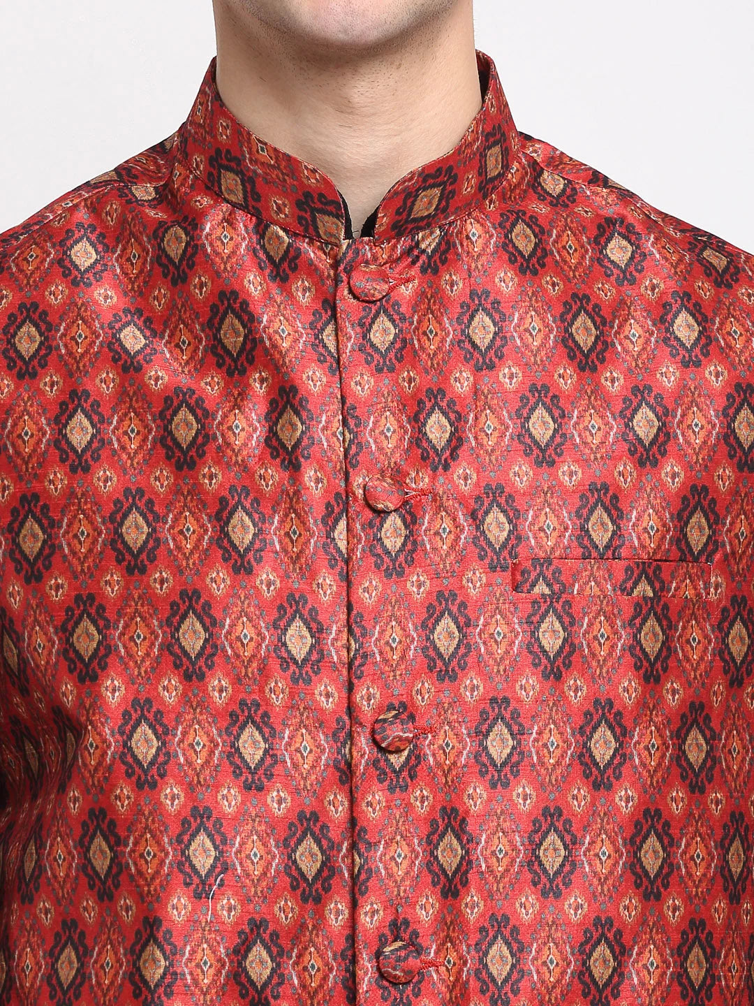 Red Digital Print Nehru Jacket - Nehru Jackets for Weddings