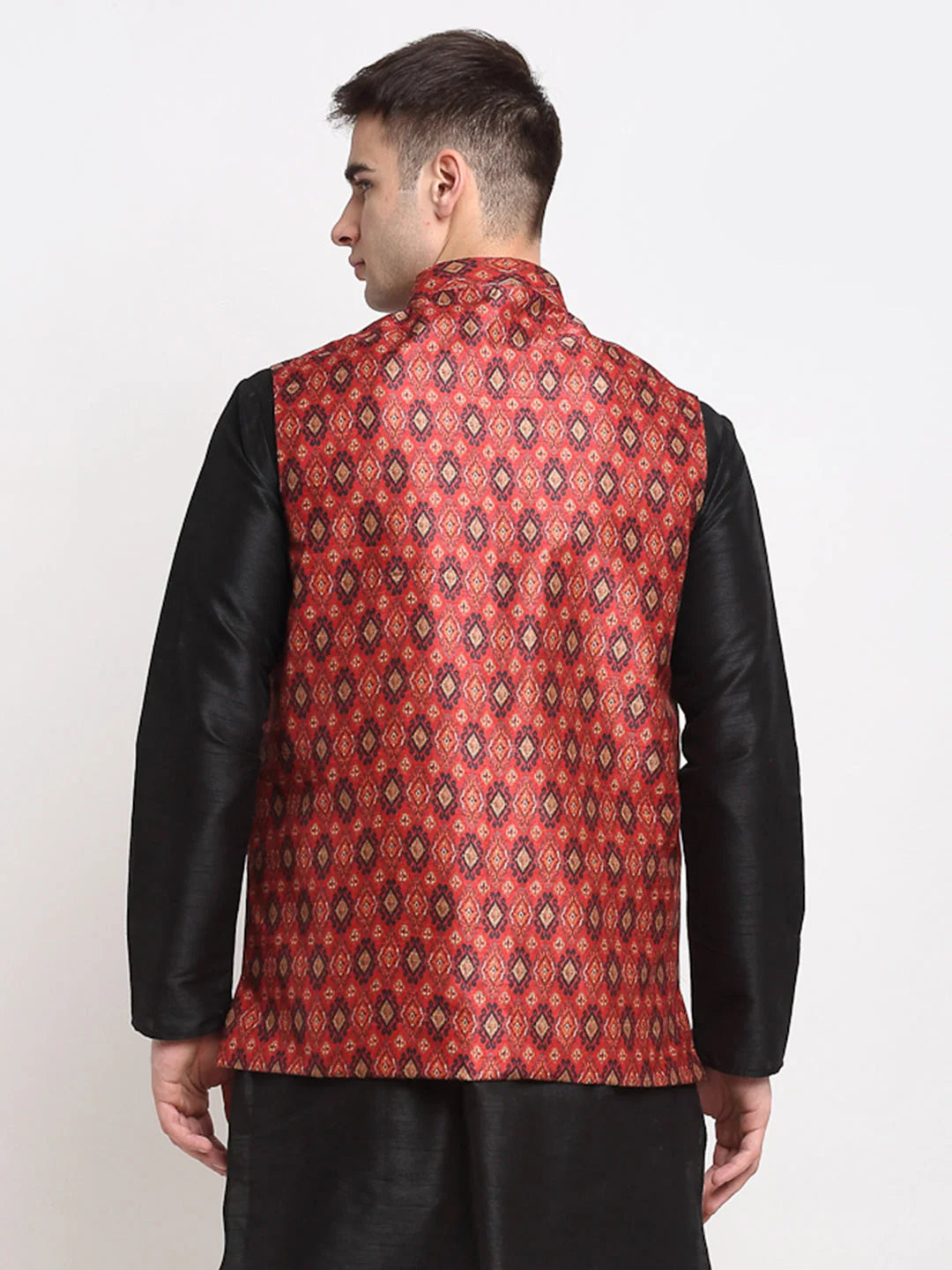 Red Digital Print Nehru Jacket - Nehru Jackets for Weddings
