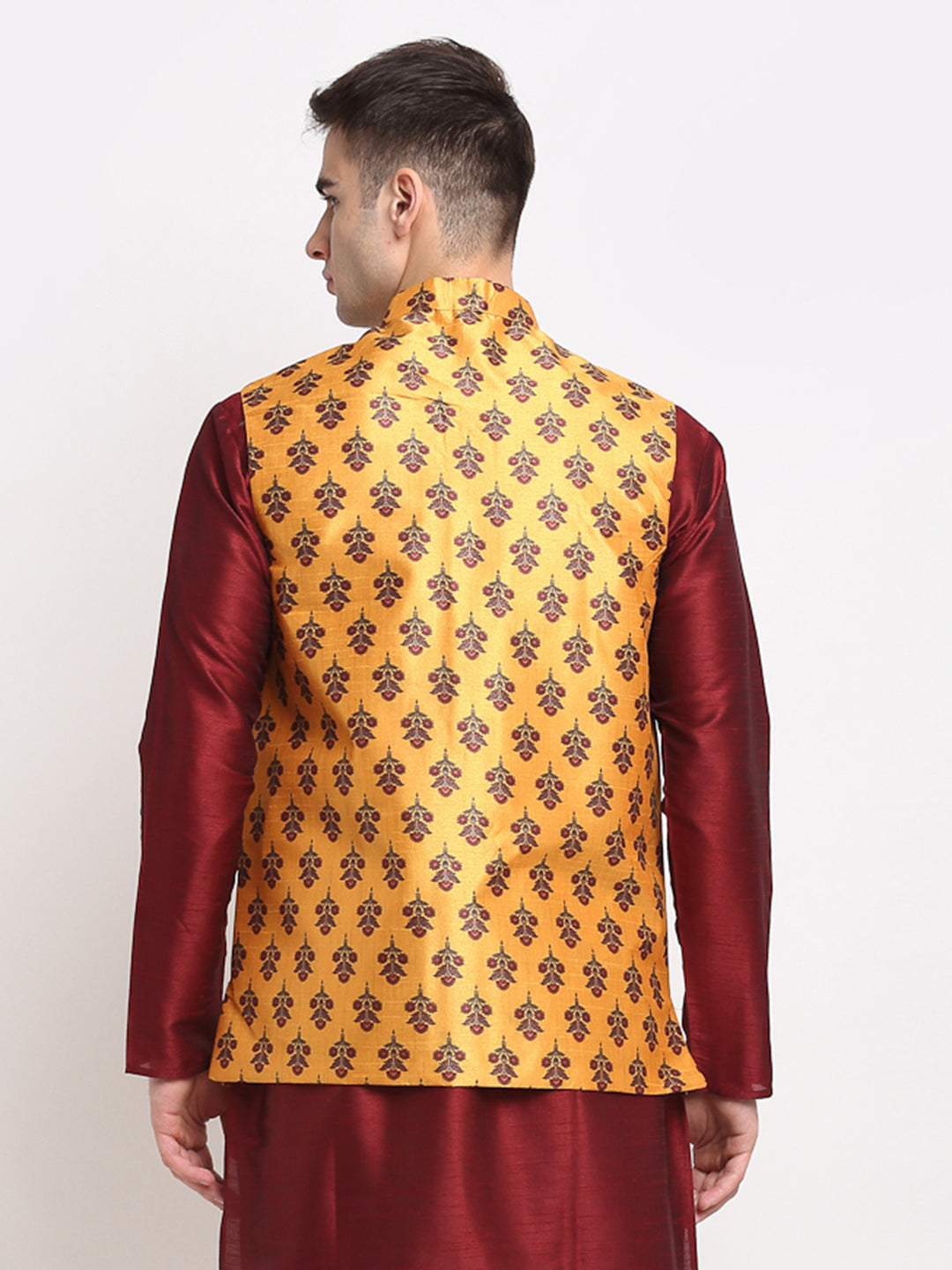 Yellow Printed Nehru Jacket - Indian Nehru Jackets for Weddings