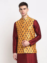 Men's Yellow Digital Printed Yellow Waistcoat